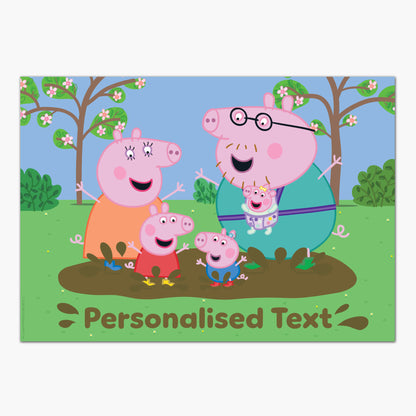 Peppa Pig Print - Peppa and Family Muddy Puddle Personalised Name Poster Wall Art