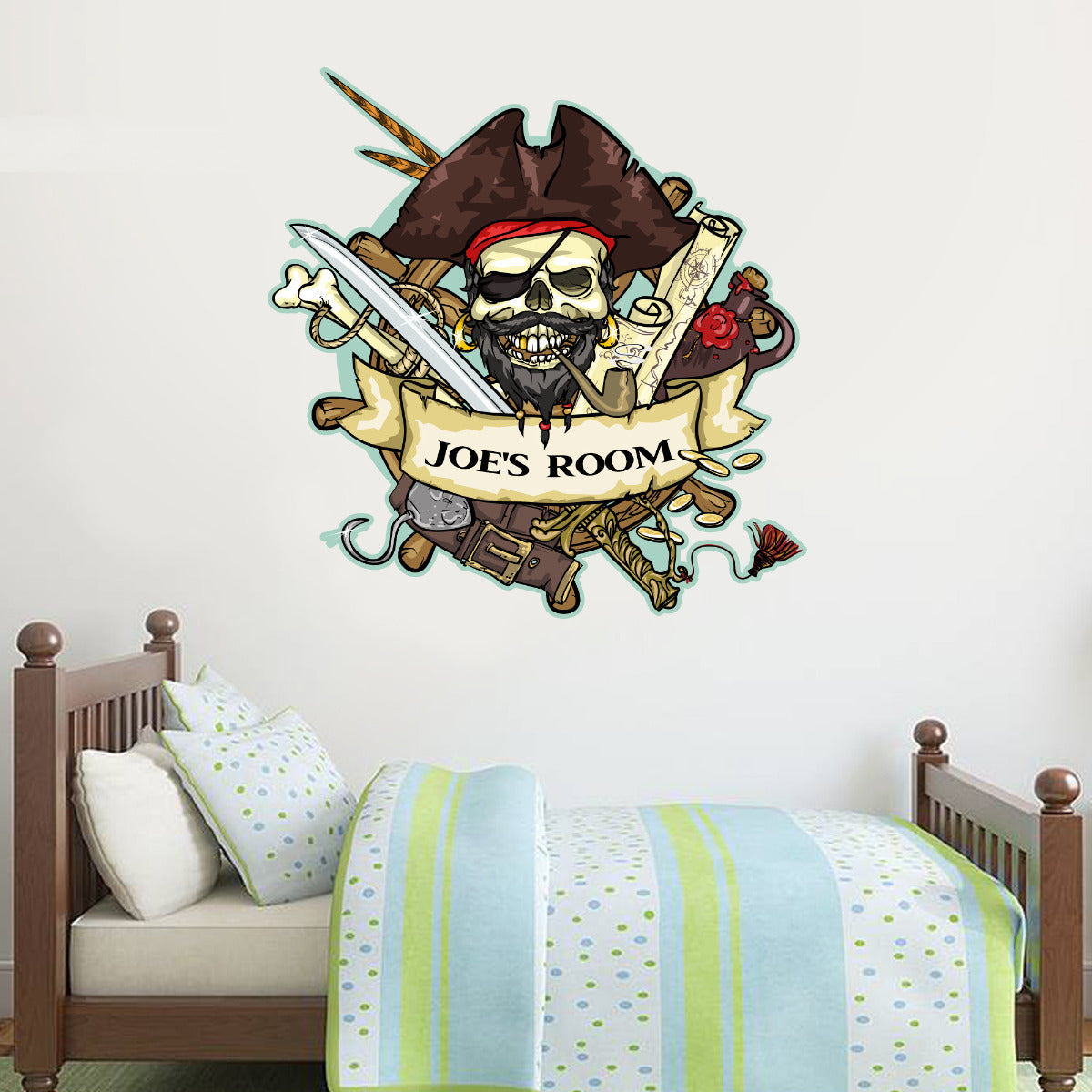 Pirate Wall Sticker Personalised Name Skull