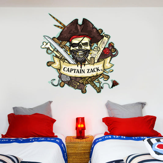 Pirate Wall Sticker Personalised Name Skull