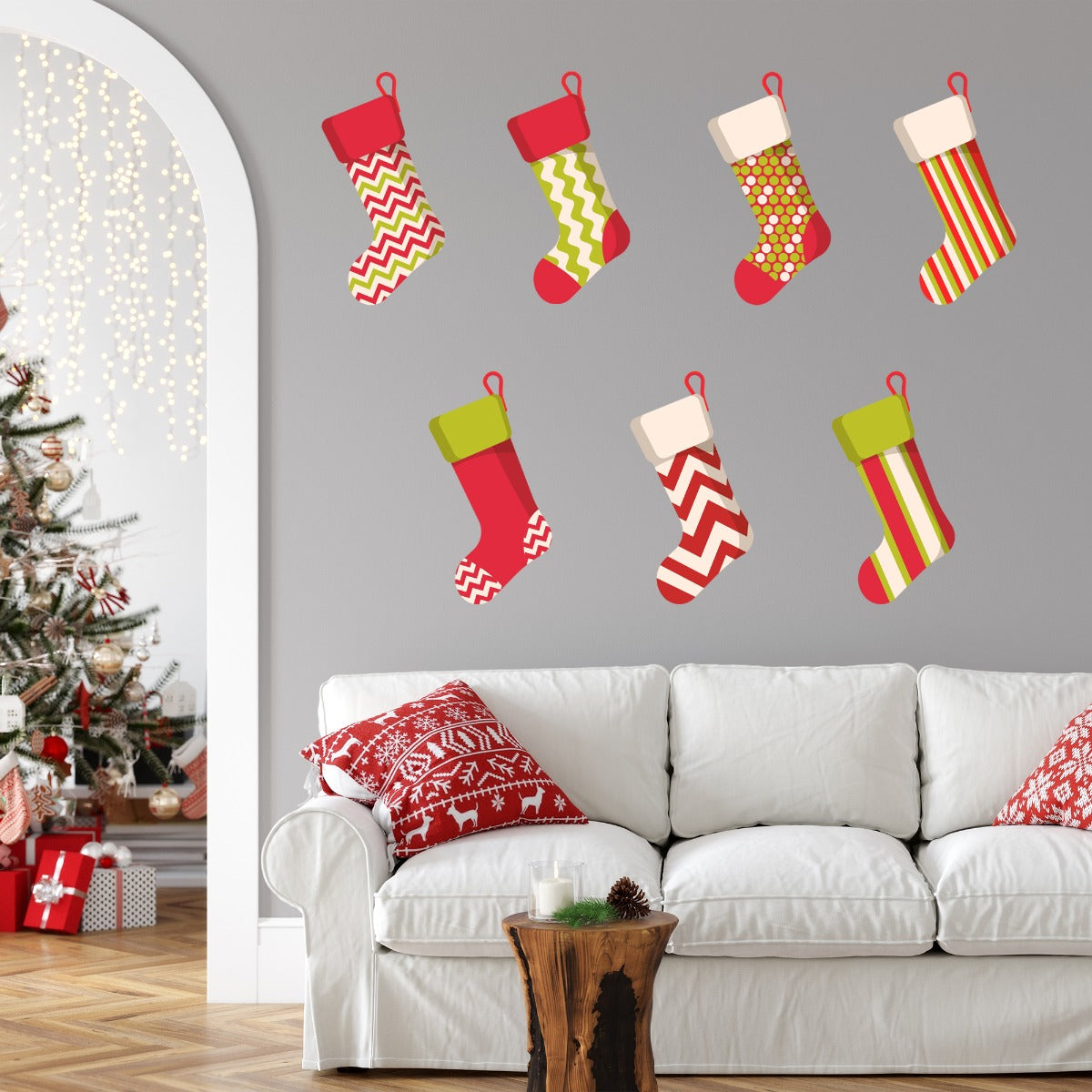 7 Christmas Stockings Wall Decal