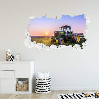Tractor at Sunset Broken Wall Sticker Art Home Decal Mural