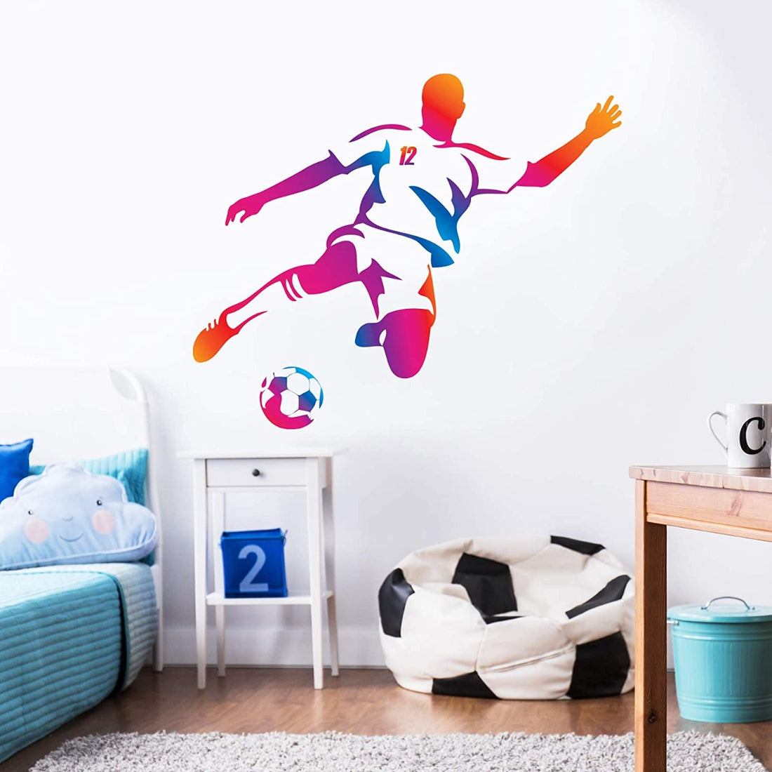 Football Player Kick Wall Sticker Decal Art Kids Bedroom Gift Mural ...