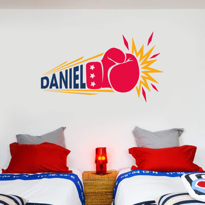 Personalised Name Boxing Glove Punch Wall Sticker Bedroom Art Decal Mural Kids
