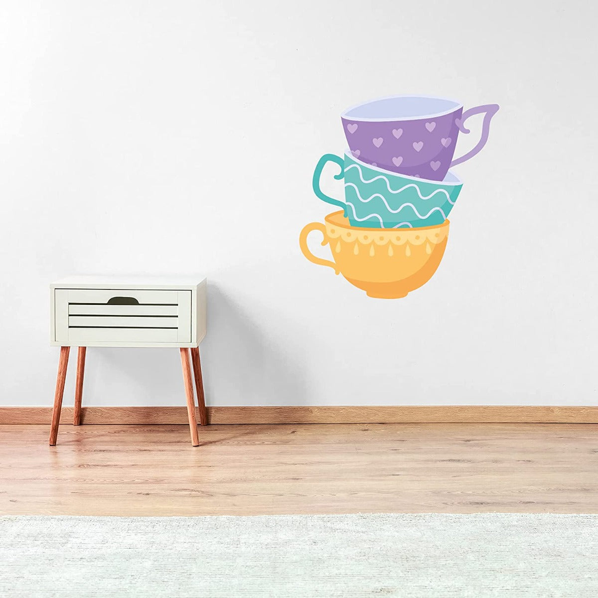 Stack of 3 Coloured Teacups Wall Sticker