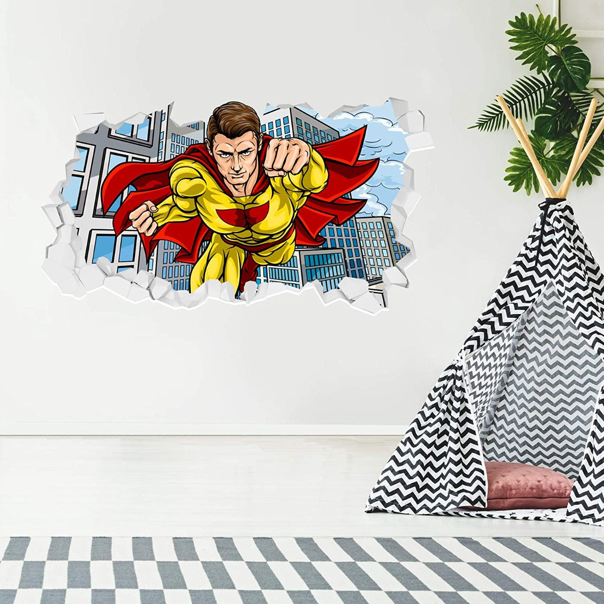 Superhero Man Broken Wall Sticker