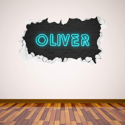 Personalised Neon Name Broken Wall Sticker