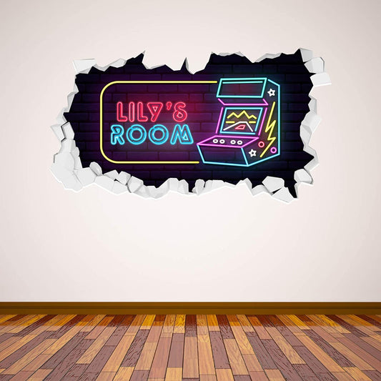 Personalised Neon Sign Arcade Game Broken Wall Sticker