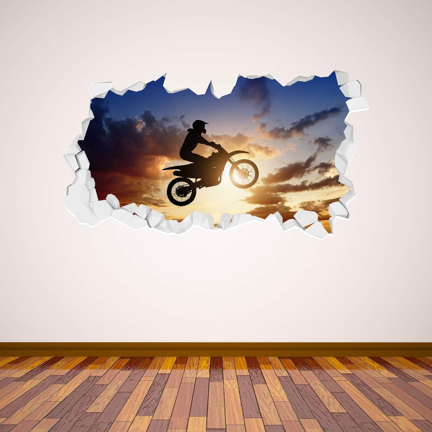 Motorbike Silhouette Broken Wall Sticker Art Home Decal Forest Mural Nature