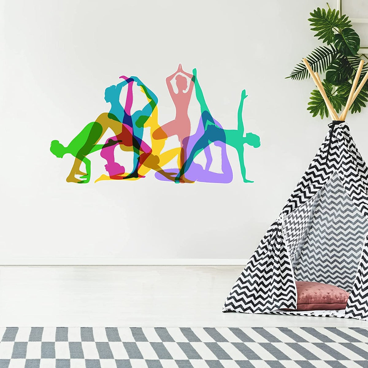 Rainbow Yoga Poses Silhouette Wall Sticker