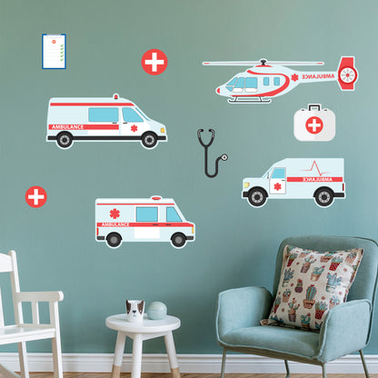 Emergency Services Wall Sticker - Ambulance Decal Set Wall Art