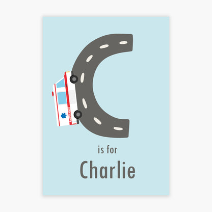 Emergency Services Print - Ambulance Letter And Name Personalised Poster Wall Art