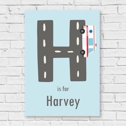 Emergency Services Print - Ambulance Letter And Name Personalised Poster Wall Art