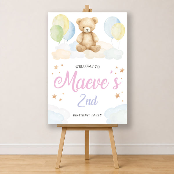 Animal Birthday Sign - Bear On Clouds Personalised Foamex Board