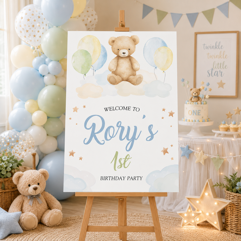 Animal Birthday Sign - Bear On Clouds Personalised Foamex Board