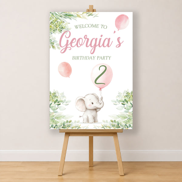 Animal Birthday Sign - Watercolour Elephant With Balloon Personalised Foamex Board