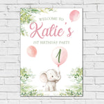 Animal Birthday Sign - Watercolour Elephant With Balloon Personalised Foamex Board