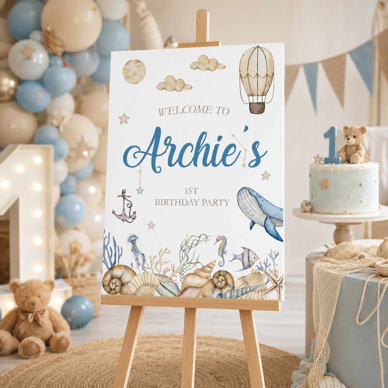 Animal Birthday Sign - Watercolour Marine Animals Personalised Foamex Board