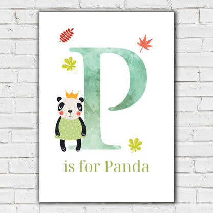 Animal Letter Print - P is for Panda Poster Wall Art