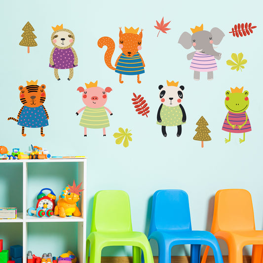 Animal Wall Sticker - Animals And Leaves Decal Set Wall Art