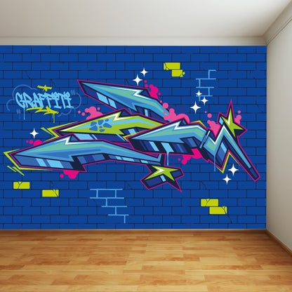 Blue Graffiti Arrows Full Wall Mural