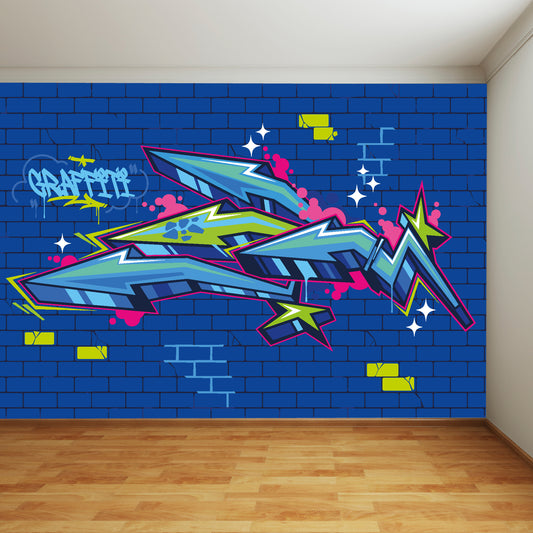 Blue Graffiti Arrows Full Wall Mural