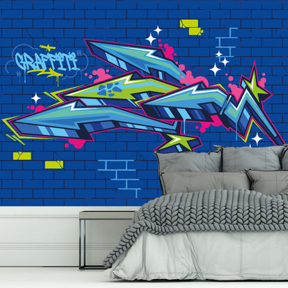 Blue Graffiti Arrows Full Wall Mural