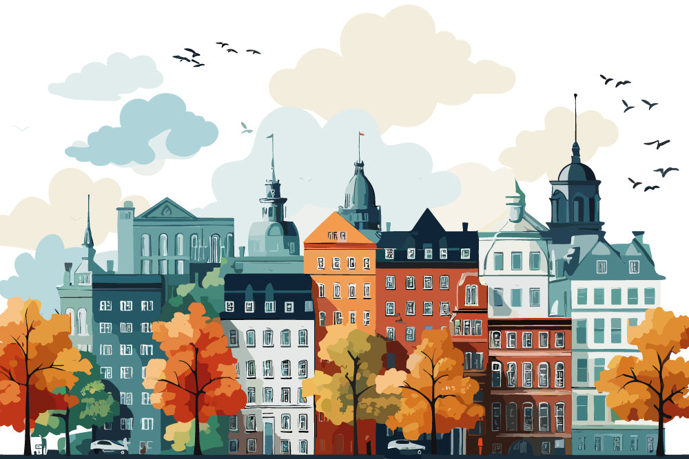 Autumnal City Full Wall Mural