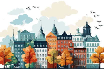 Autumnal City Full Wall Mural