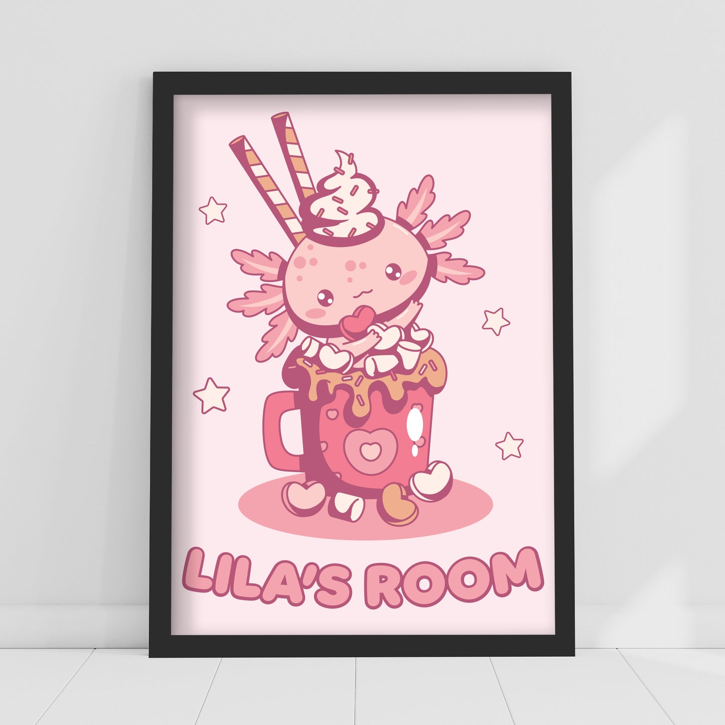 Axolotl Print -  Cute Axolotl In Mug Personalised Poster Wall Art