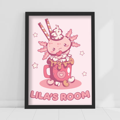 Axolotl Print -  Cute Axolotl In Mug Personalised Poster Wall Art