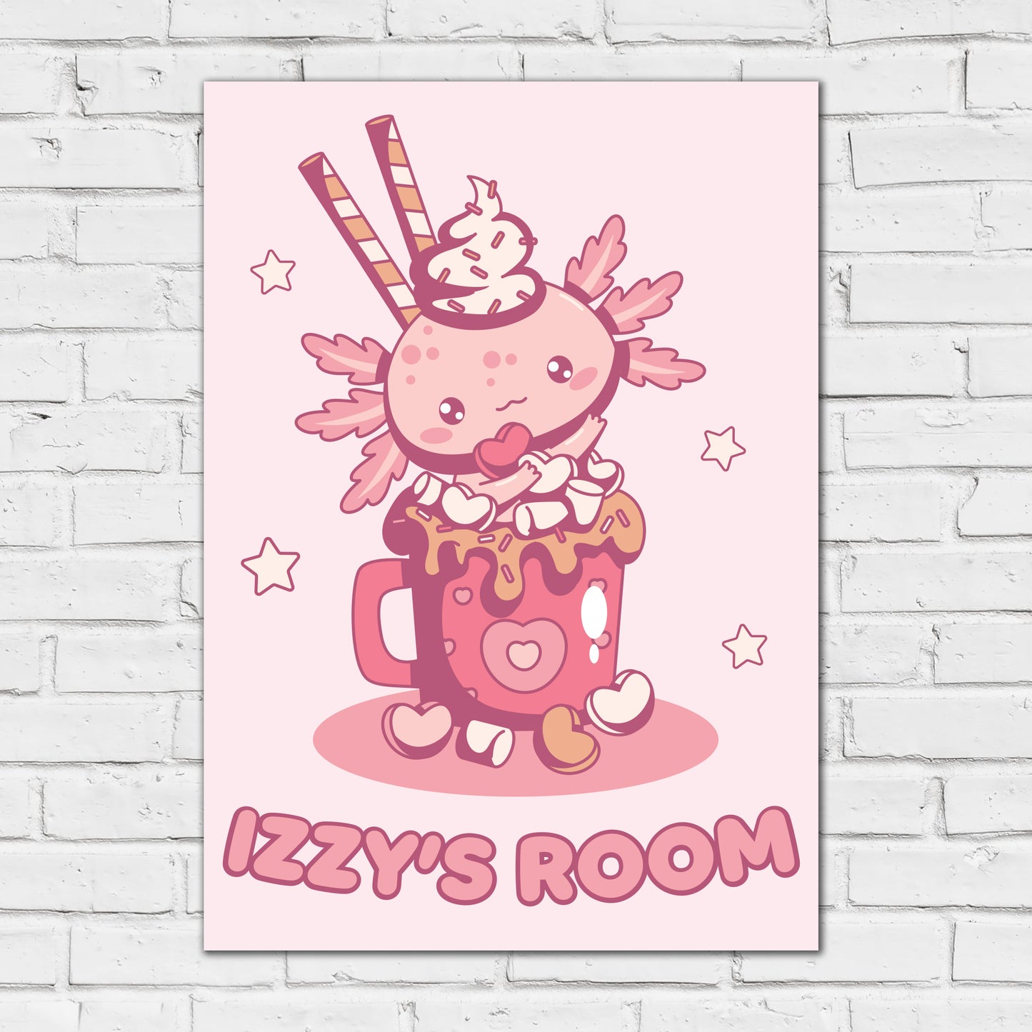 Axolotl Print -  Cute Axolotl In Mug Personalised Poster Wall Art