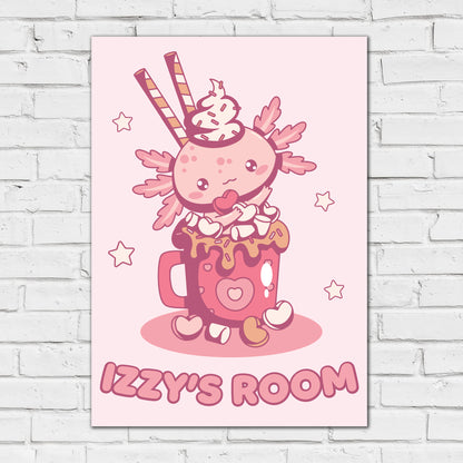 Axolotl Print -  Cute Axolotl In Mug Personalised Poster Wall Art