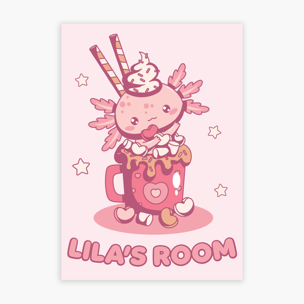Axolotl Print -  Cute Axolotl In Mug Personalised Poster Wall Art