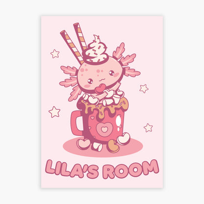Axolotl Print -  Cute Axolotl In Mug Personalised Poster Wall Art