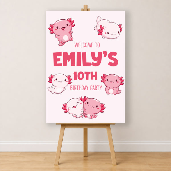 Axolotl Birthday Sign - Pink Axolotl Personalised Foamex Board