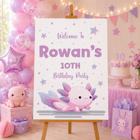 Axolotl Birthday Sign - Purple Axolotl Personalised Foamex Board