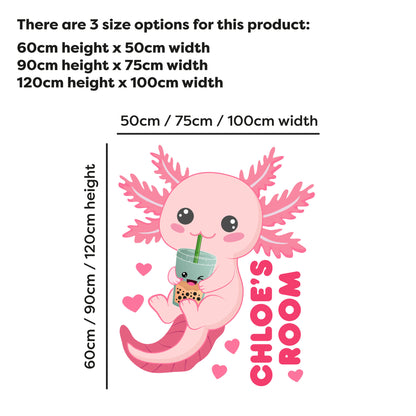 Axolotl Wall Sticker - Pink Axolotl Holding Boba Personalised Wall Sticker