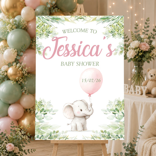 Baby Shower Sign - Watercolour Elephant Personalised Foamex Board