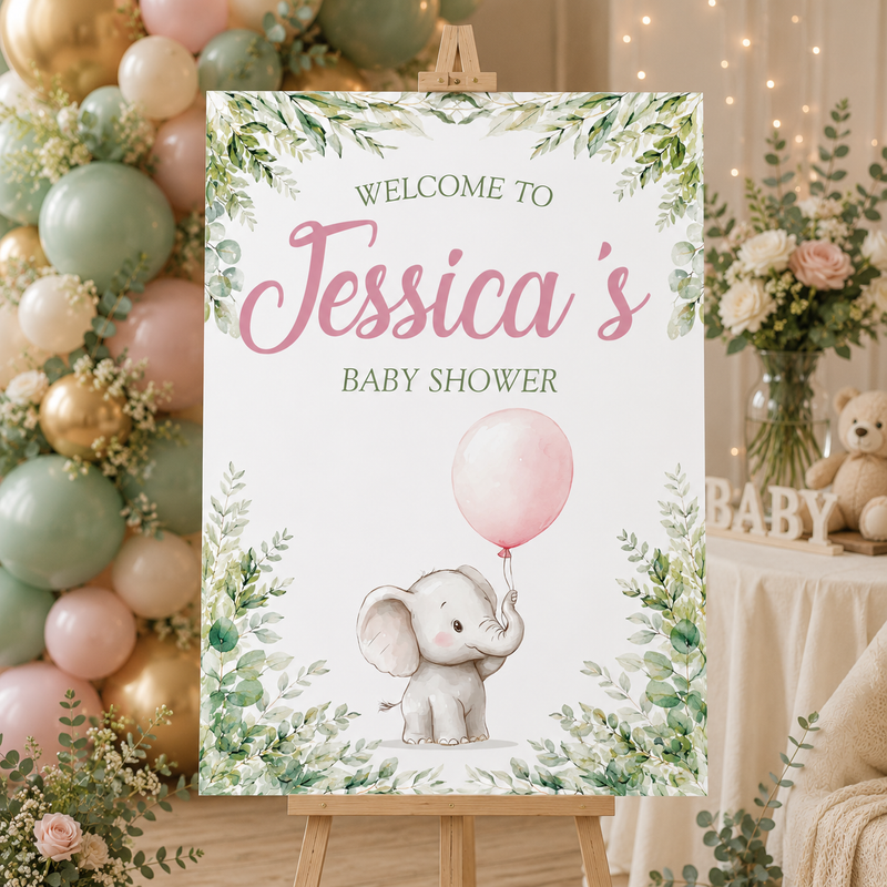 Baby Shower Sign - Watercolour Elephant Personalised Foamex Board