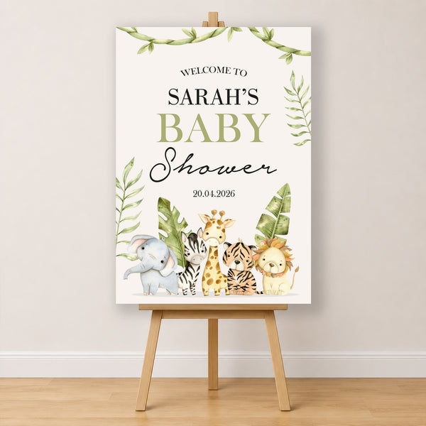 Baby Shower Sign - Watercolour Jungle Animals Personalised Foamex Board
