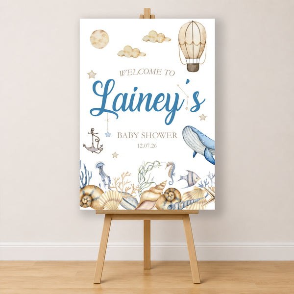 Baby Shower Sign - Watercolour Marine Animals Personalised Foamex Board
