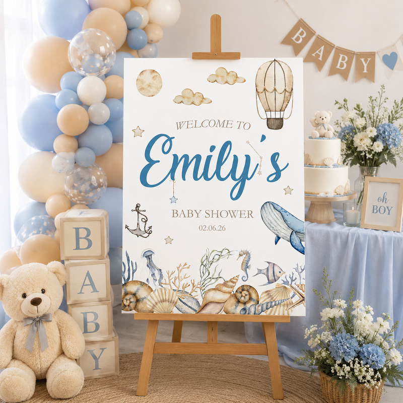 Baby Shower Sign - Watercolour Marine Animals Personalised Foamex Board