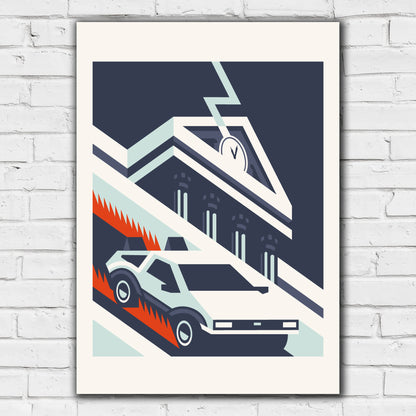 Back to the Future Print - Clock Lightning Poster Art