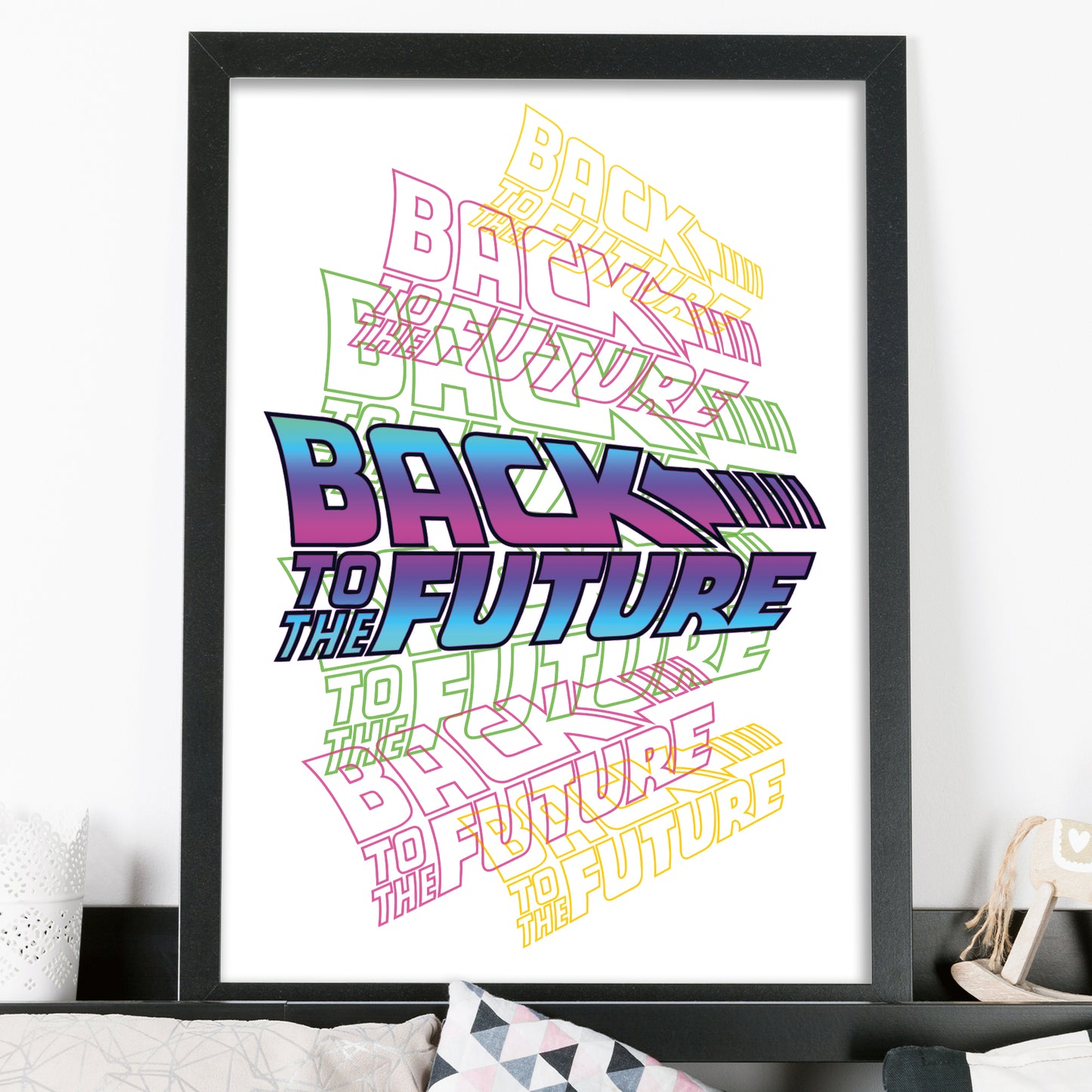 Back to the Future Print - Neon Repeat Logo White Poster Art
