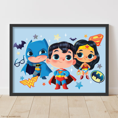 Justice League –  Baby Batman Superman and Wonder Woman Poster DC Superhero Art