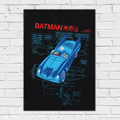 Batman Print – Batmobile Blueprint Poster DC Superhero Art