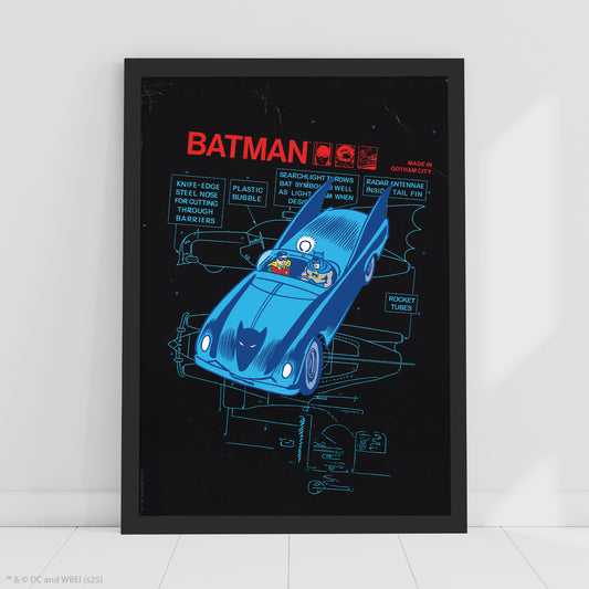 Batman Print – Batmobile Blueprint Poster DC Superhero Art