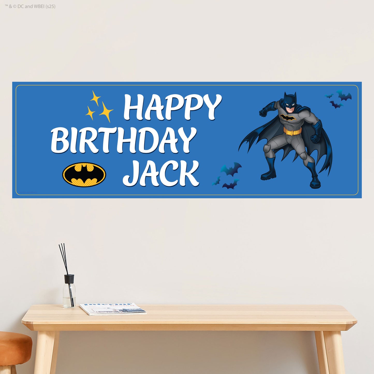 Batman Birthday - Blue Personalised Name Banner Wall Sticker