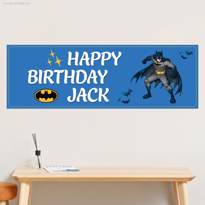 Batman Birthday - Blue Personalised Name Banner Wall Sticker