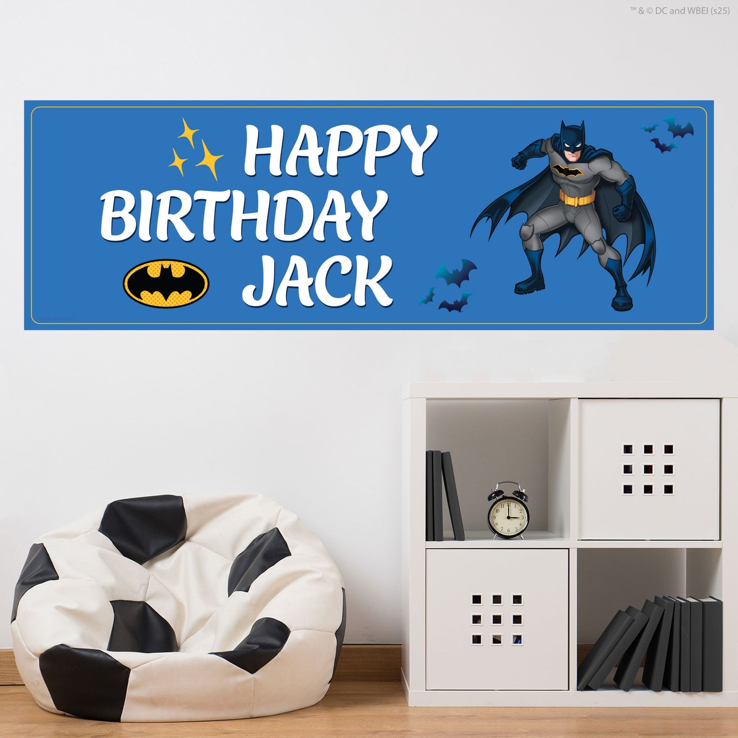 Batman Birthday - Blue Personalised Name Banner Wall Sticker